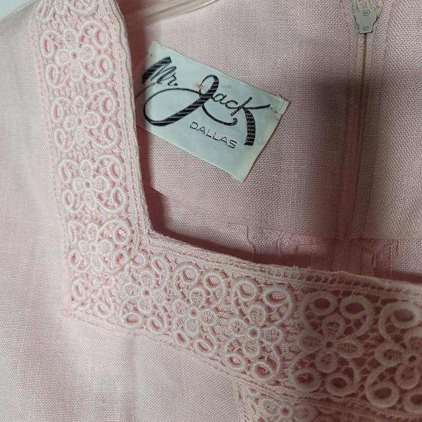 Vintage Medium Pink Dress 1960s Mr. Jack Dallas Belted drop waist Short Sleeve