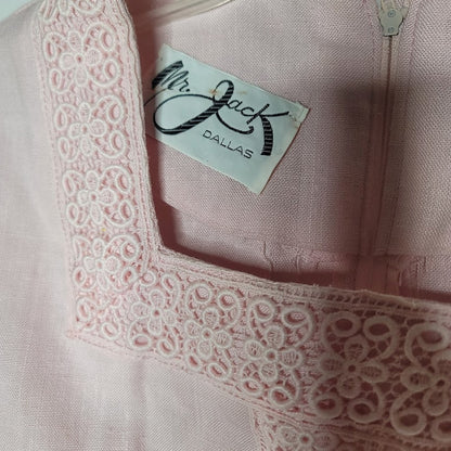 Vintage Medium Pink Dress 1960s Mr. Jack Dallas Belted drop waist Short Sleeve