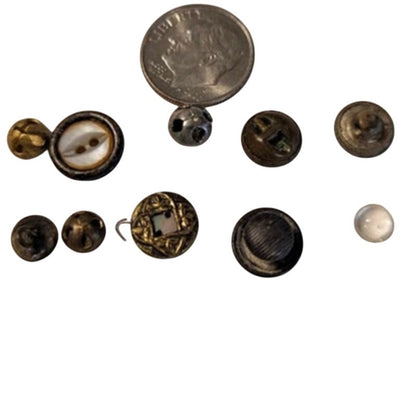 LOT of 10 Antique Vintage Victorian Brass Mixed Materials Buttons ESTATE FIND