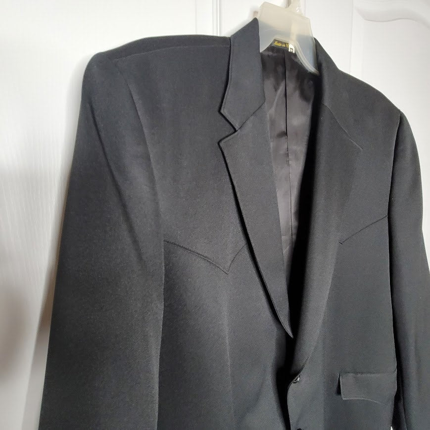 Circle S Black Western Cowboy Blazer Sport Coat with Pointed Yoke Details 52L