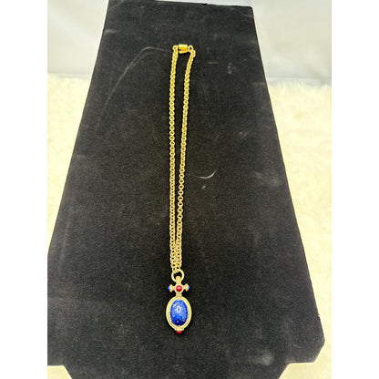 1928 Jewelry Co. Victorian Revival Blue Cabochon Gold Tone Lariat Necklace