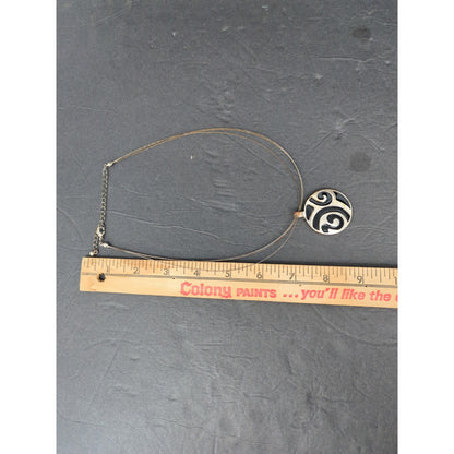 Vintage Gold Tone Swirl Round Medallion Pendant Omega Chain Necklace Mid-Century