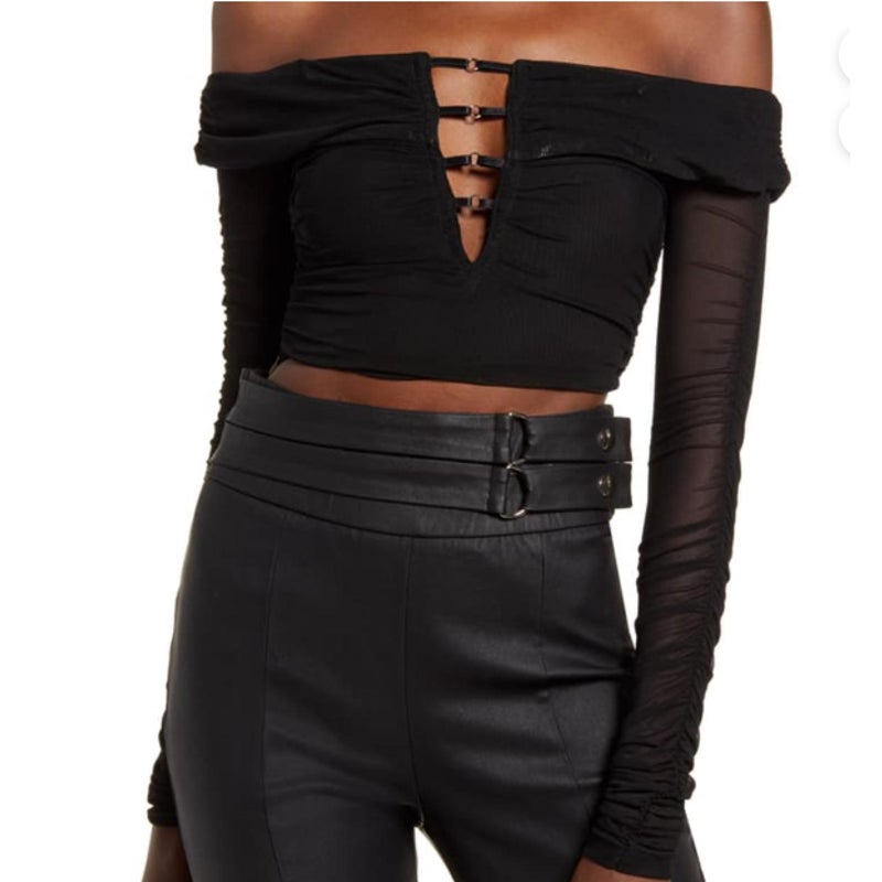 Tiger Mist Women's Crop black long sleee PARTY SEXY CLUBWEAR SIZE LARGE
