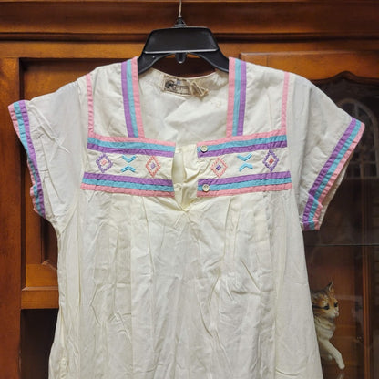 Vintage Bechamel SMALL cotton maxi Summer Embroidered Dress short sleeve