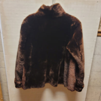 Vintage Mid Century Chocolate Faux Fur Jacket w Cuffed Bell Sleeves Medium/Large