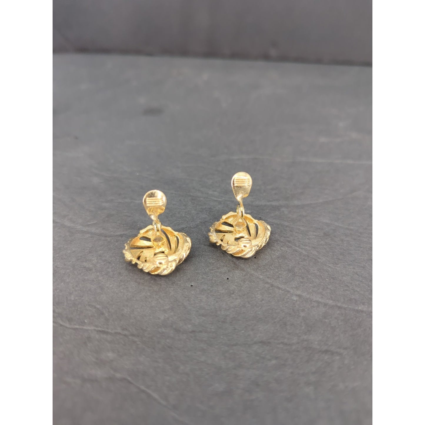 Vintage Monet Gold Tone Domed Ribbed Button Clip On Earrings Retro MCM