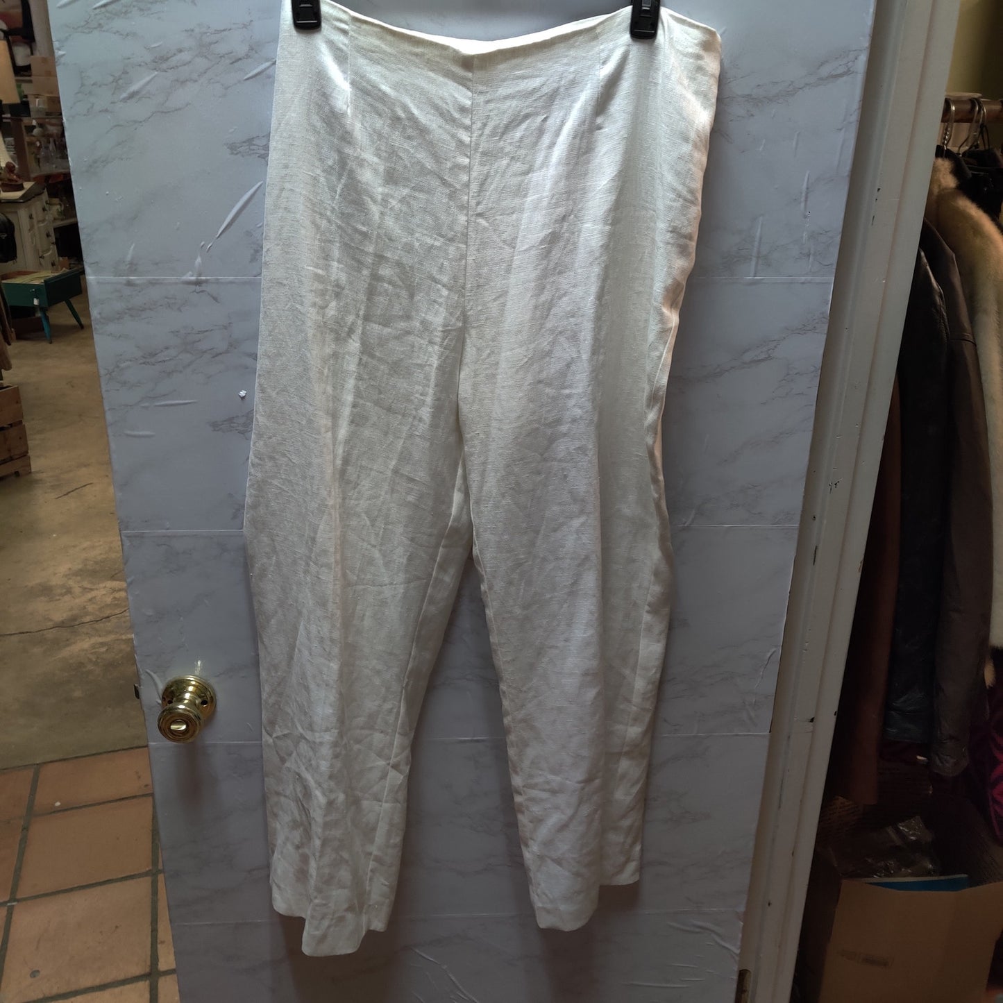 Plaza South White 100% Linen 2-Piece Vest Tunic and Pants Set NWT Size 18