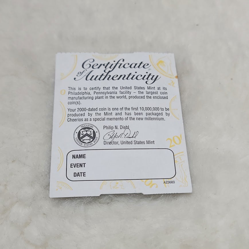 Vintage 2000 Cheerios Lincoln Cent Penny Sealed COA Millennium Lot of 2