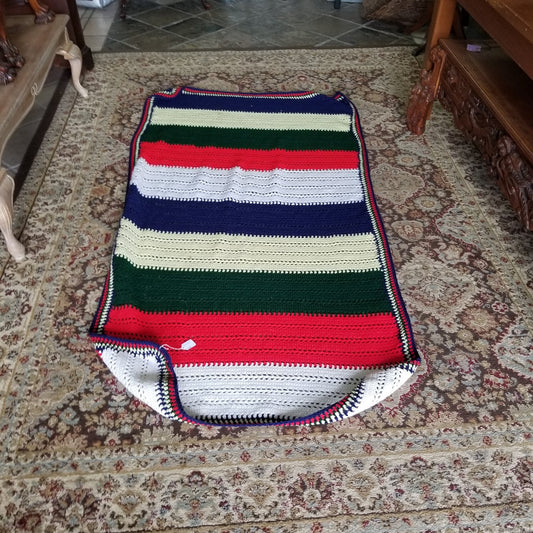 Vintage handmade afghan cover throw white red green yellow blue Mulitcolor 38x60