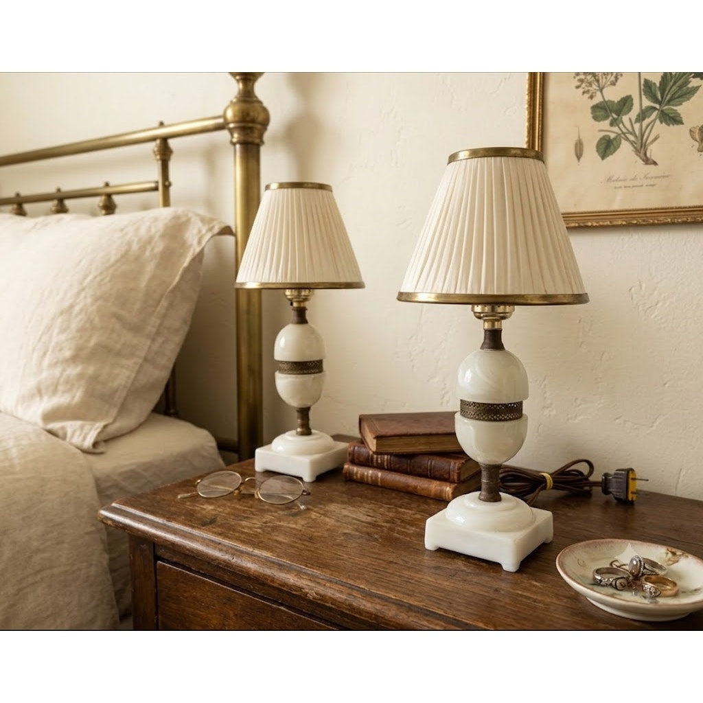 Vintage Italian Alabaster Marble Table Lamps Carved Stone Urn Base Set of 2