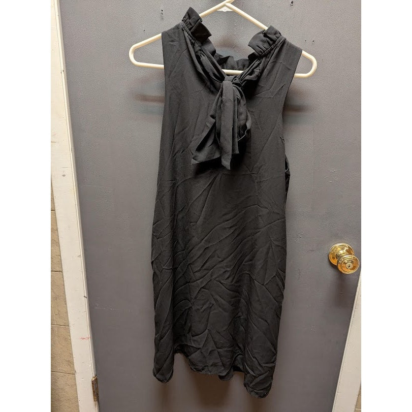 Gibson Black Dress Ruffle Neck Scarf Bow Sleeveless Size XS