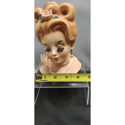 Inarco 1962 E-779 Lady Headvase Planter MCM Kitsch Pink Updo Retro Ceramic Decor