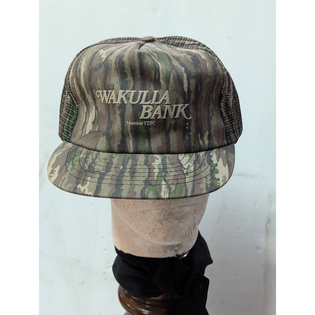 VINTAGE Snap Back USA Camo Wakulla Bank  Adjustable TRUCKER Hat Mesh Foam Cap