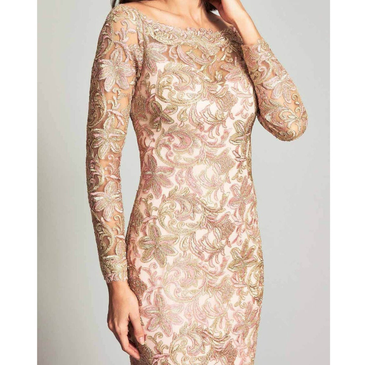 Tadashi Shoji Curie Off Shoulder Sparkly Metallic Dress Sz 8 in Petal Pink NWT
