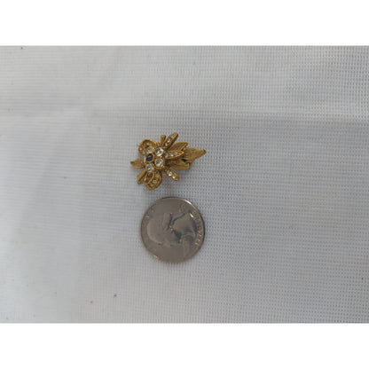 Vintage Gold Leaf Rhinestone Bow Clip On Earrings French Country Chic Statements