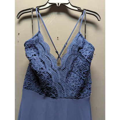 Lulus Madalyn Navy Blue Crochet Lace Bodice Chiffon Maxi Gown Dress Medium NEW