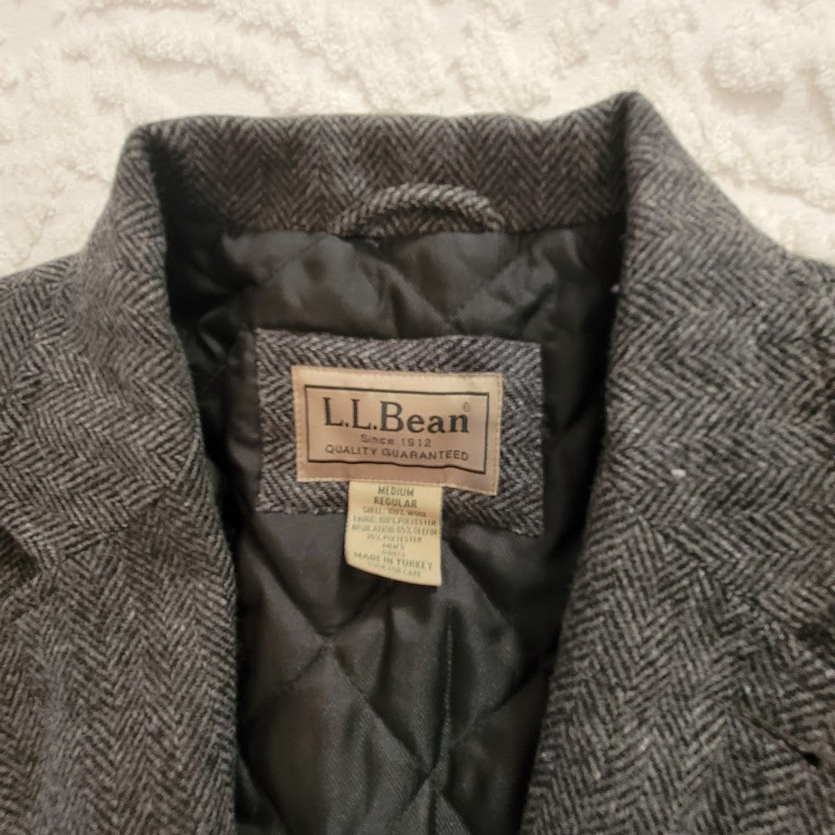 L.L. Bean Medium Regular Mens Grey Wool Herringbone Thinsulate Blazer Jacket