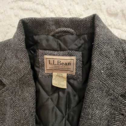 L.L. Bean Medium Regular Mens Grey Wool Herringbone Thinsulate Blazer Jacket