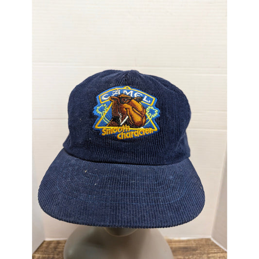 Vintage 1990s Camel Cigarettes Smooth Character Corduroy Snapback Hat Navy Blue