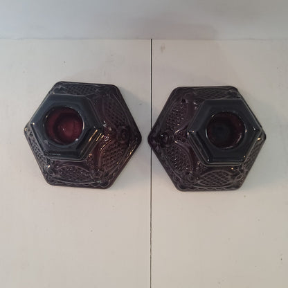 Set of 2 Avon Single Light Candlestick Holders Cape Cod Ruby Collection