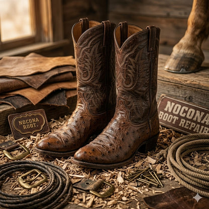 Nocona Vintage Brown Full Quill Ostrich Leather Western Cowboy Boots 9.5 D
