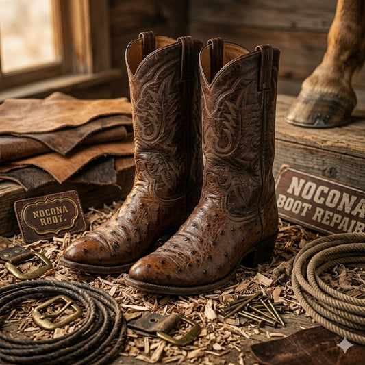 Nocona Vintage Brown Full Quill Ostrich Leather Western Cowboy Boots 9.5 D