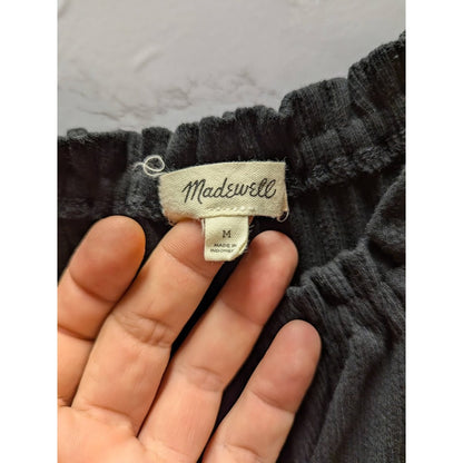 Madewell Black Smocked Square Neck Short Sleeve Blouse Size Medium