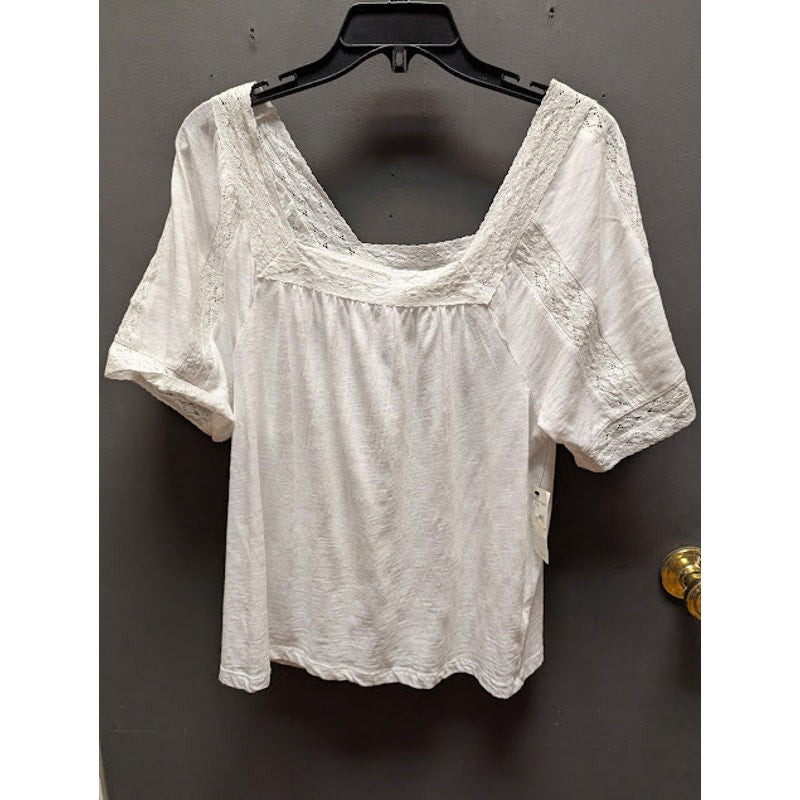 Caslon Size Medium White blouse top lace detail cotton blend square neck NEW