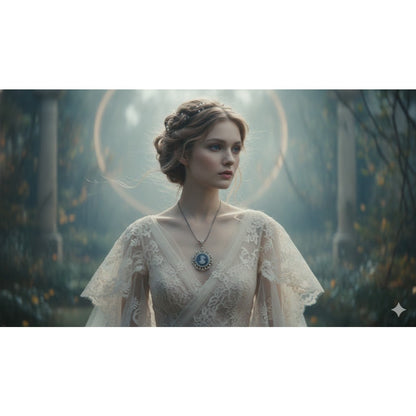 Vintage Whiting & Davis Intaglio Glass Cameo Pendant Necklace Silver Tone