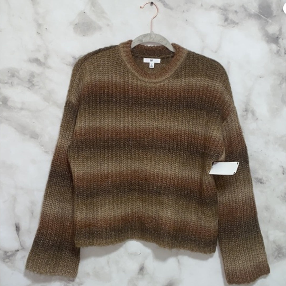 BP. Raisin Space Dye Striped Pullover Sweater Long Sleeve Brown Women's Size XS