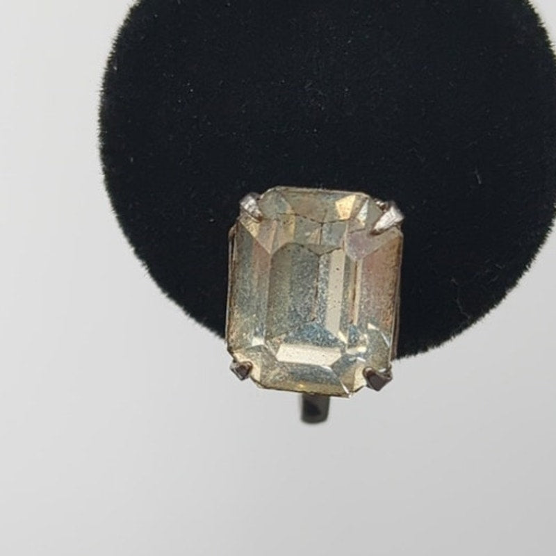 Vintage Emerald Cut Clear Rhinestone Screw Back Earrings Y2K Old Hollywood