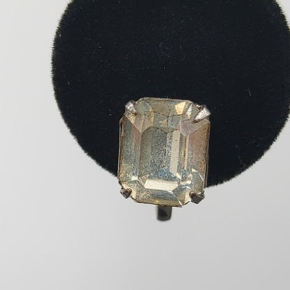 Vintage Emerald Cut Clear Rhinestone Screw Back Earrings Y2K Old Hollywood