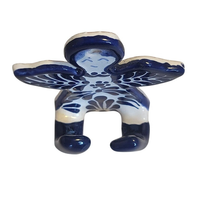 Hand painted Talavera Towel Hat Hanger Coat Angel Hook NEW Blue White 4"