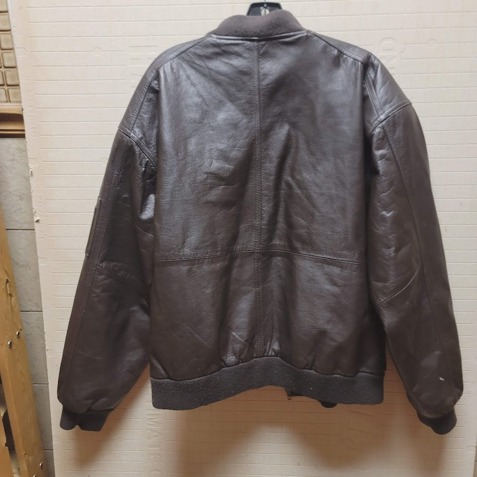 vintage bomber jacket Brown weekends LEATHER pockets lined ribbed cuffs LARGE