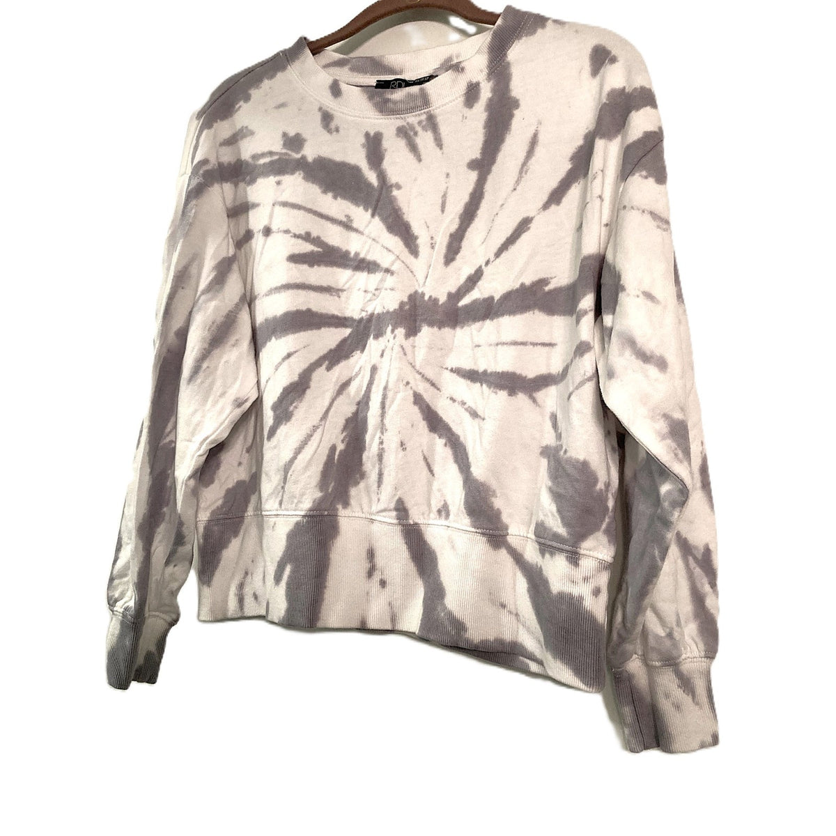NWT RDI Cropped Crew Neck Pullover Sweatshirt Sz XS/Extra Small in Gray Tie Dye