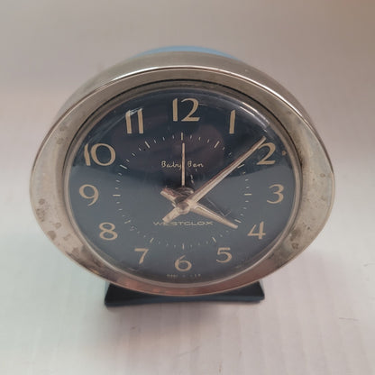 Alarm Clock Westclox Baby Ben Working Fashion Brite Wedgewood Blue Dial Oval VTG