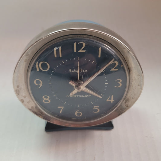 Alarm Clock Westclox Baby Ben Working Fashion Brite Wedgewood Blue Dial Oval VTG