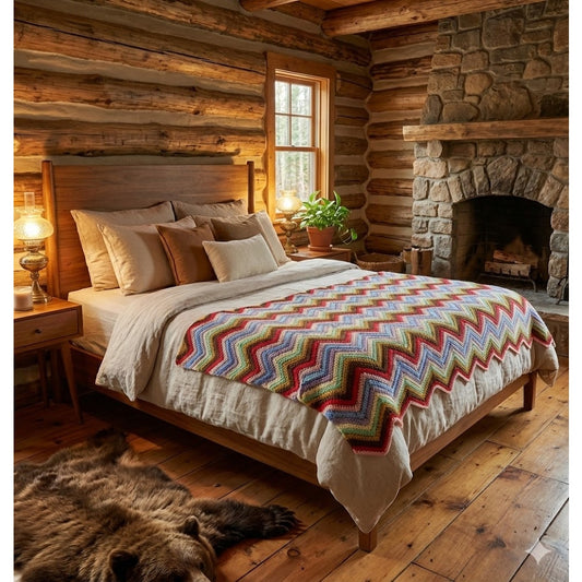 Handmade Crochet Chevron Afghan Blanket 52x63 Zigzag Ripple Boho Cottagecore
