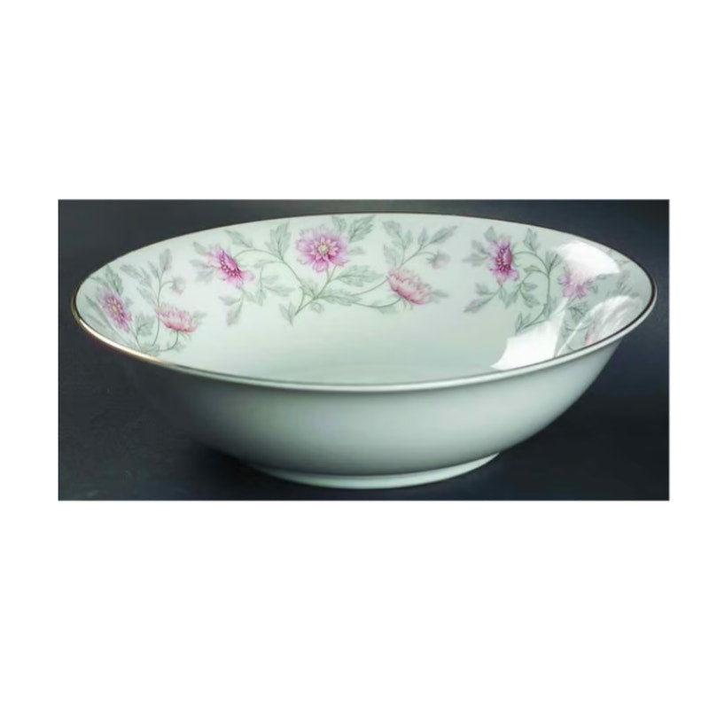 9" Round Vegetable Bowl Shalimar by Valmont Pink Flower gray Stems shabbychic