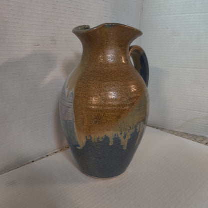 Hand-Thrown Studio Pottery Pitcher with Drip Glaze, Signed & Dated 2009