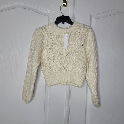 NEW Topshop Cable Knit Cropped Sweater Crew Long Sleeve Pullover Cream  SMALL