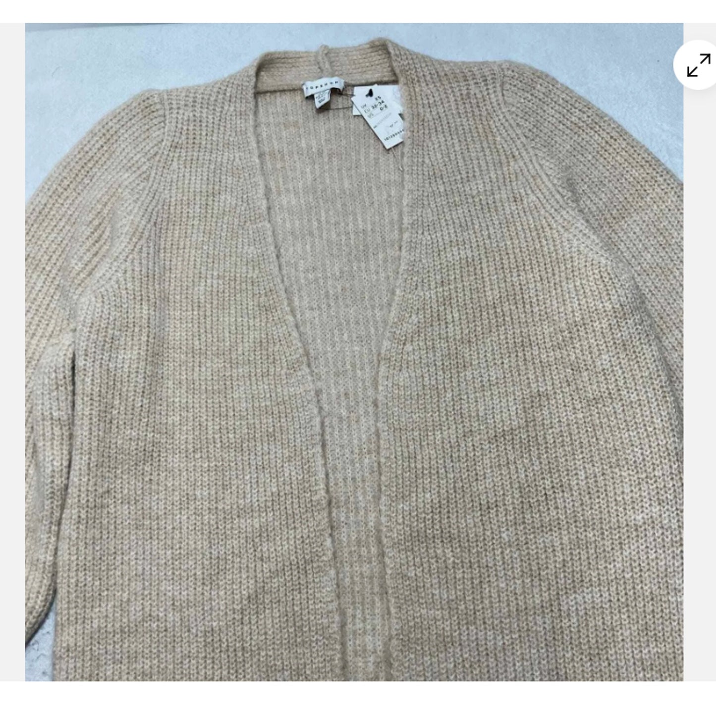 Topshop Women’s XS (0-2) Oversized Wool Blend Beige Cardigan Knit Sweater NEW