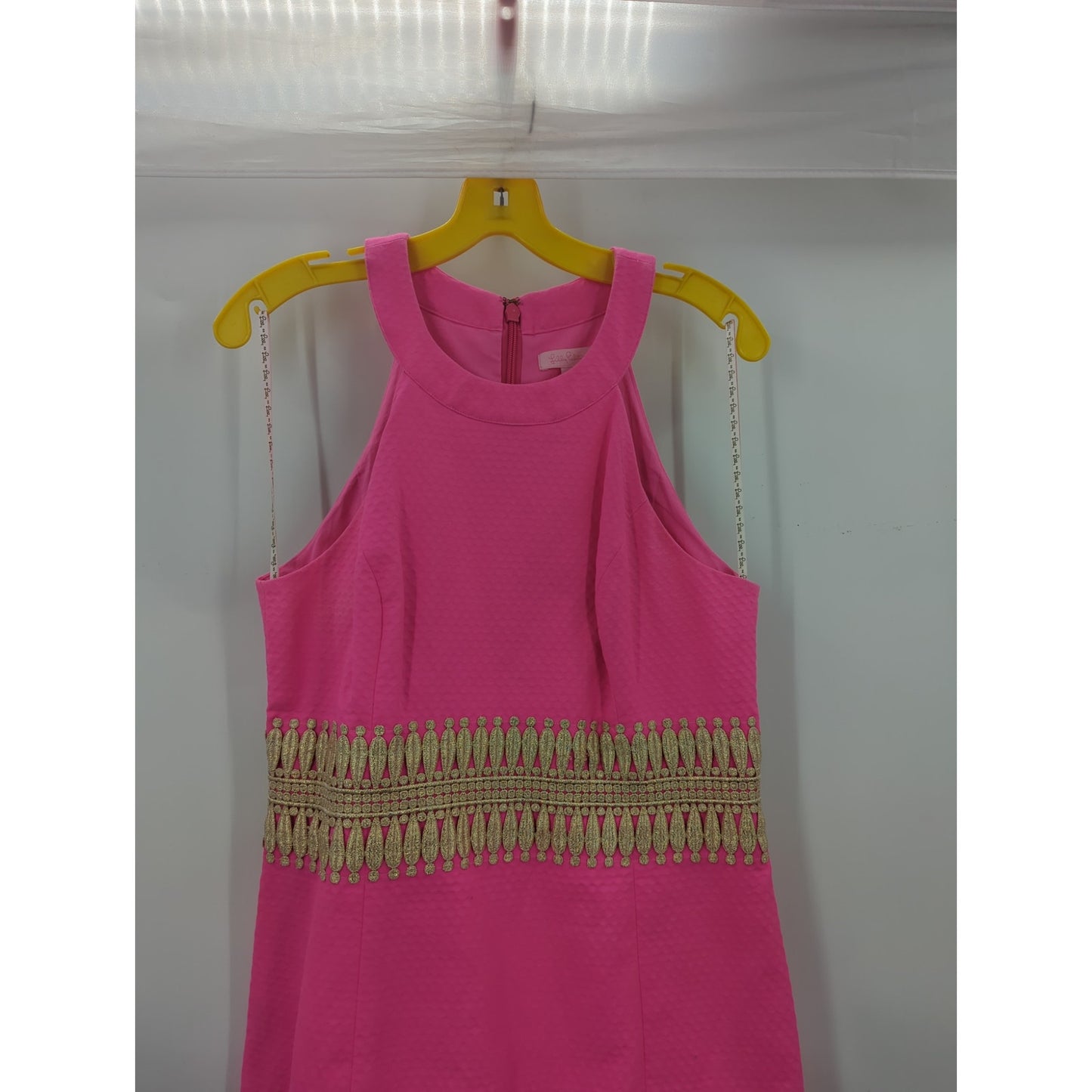 Lilly Pulitzer Pink Janice Shift Dress Gold Lace Waist Size 2 Preppy