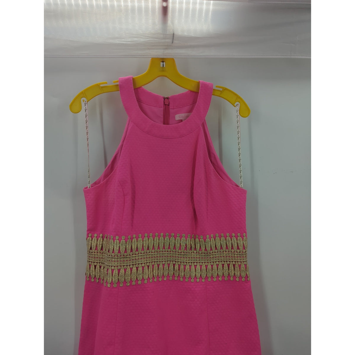 Lilly Pulitzer Pink Janice Shift Dress Gold Lace Waist Size 2 Preppy