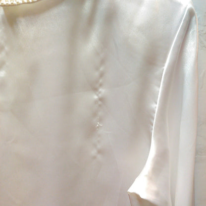 Vintage New Concepts Petite Faux Pearl Collar Satin Blouse Ivory Long Sleeve