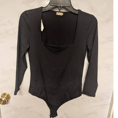NEW Free People square neck long sleeve firming bodysuit thong black size Medium