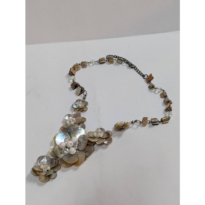 vintage Shelf and beads Flower Necklace STATEMENT Cascading Bouquet beachcomber