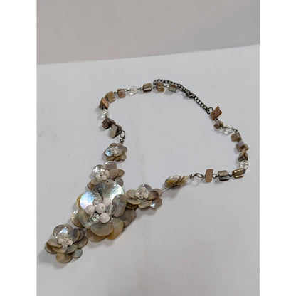 vintage Shelf and beads Flower Necklace STATEMENT Cascading Bouquet beachcomber