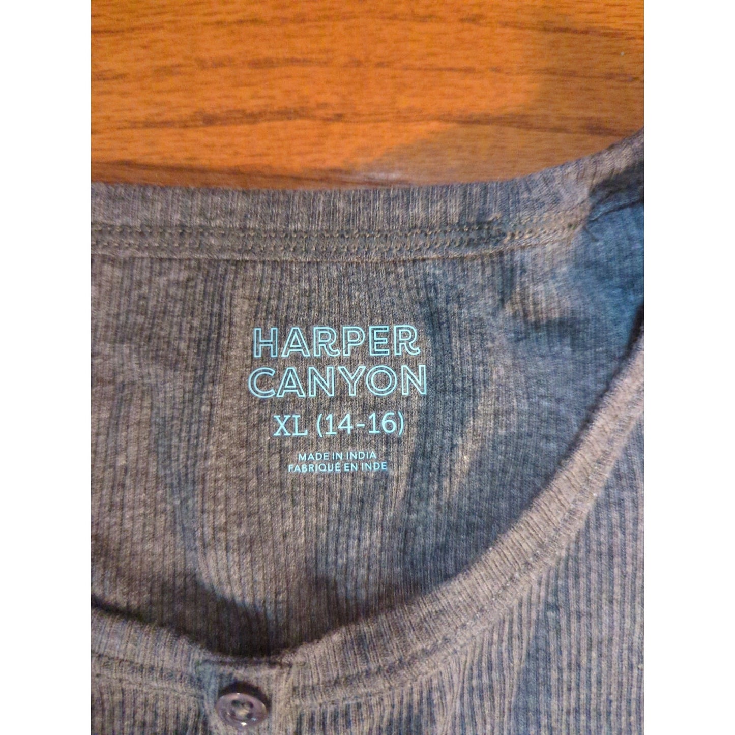 Harper Canyon Girls Gray Long Sleeve Henley Thermal Top XL 14-16 Coquette Y2K