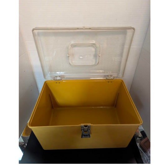 Vintage Wil-Hold Wilson yellow sewing box clear textured lid Harvest Gold 1970